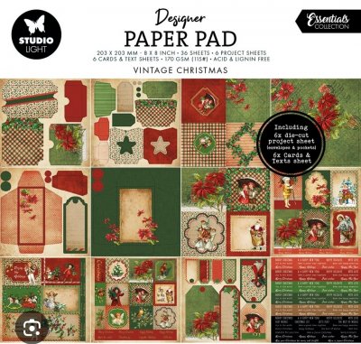 VINTAGE CHRISTMAS mixed paper pad - Juliga mönsterpapper från Studio Light