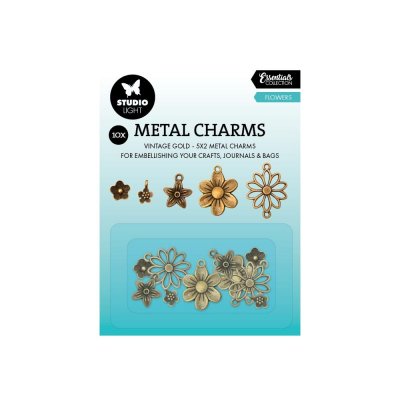 VINTAGE GOLD FLOWER CHARMS - Metalldekorationer med blommor från Studio Light