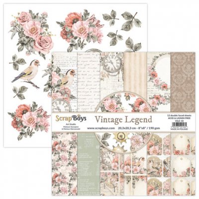 Vintage Legend 8x8 Inch Paper Pad - Mönsterpapper med romantiskt tema från ScrapBoys 20x20 cm