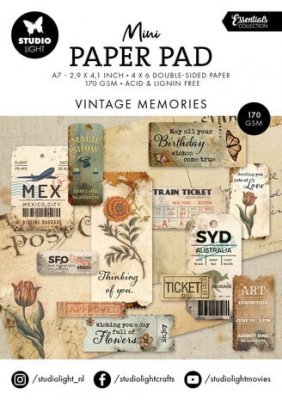 VINTAGE MEMORIES mini paper pad - Block med pappersdekorationer från Studio Light A7