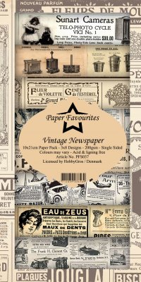 Vintage Newspaper Slim Paper Pack - Mönsterpapper med tidningstryck från Paper Favourites 10x21 cm