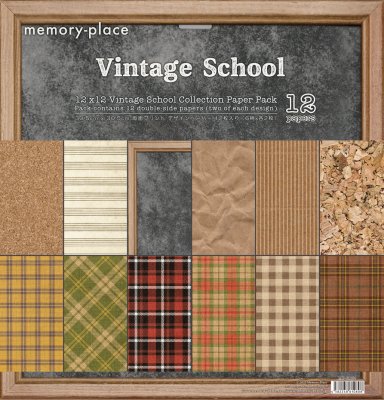 Vintage School 12x12 Inch Paper Pack - Mönsterpapper med gammeldags skoltema från Memory Place 30x30 cm
