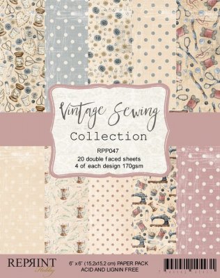 Sewing collection paper pack 6x6 - Mönsterpapper med sömnadstema från Reprint 15x15 cm