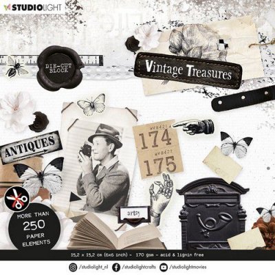Vintage Treasures nr.26 die cut block - Utstansade dekorationer från Studio Light 15x15 cm