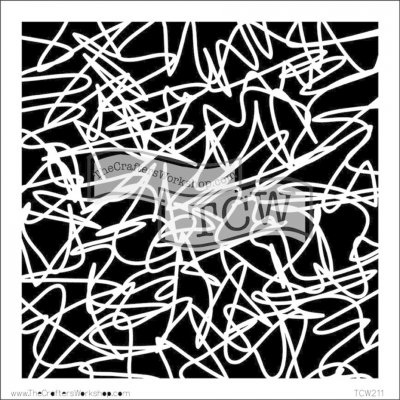 WEBBING squiggle stencil 6x6 - Schablon med krumleurmönster från The Crafter's workshop 15x15 cm