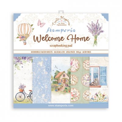 Welcome Home 12x12 Inch Paper Pack Create happiness - Mönsterpapper med hustema från Vicky Papaioannou Stamperia 30x30 cm