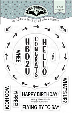 WHIRLY WHEEL WORDS clear stamp set - Stämpelset från Karen Burniston