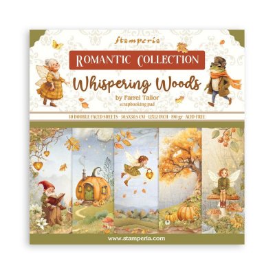 Whispering Woods 12x12 Inch Paper Pack - Mönsterpapper med hösttema från Stamperia 30x30 cm