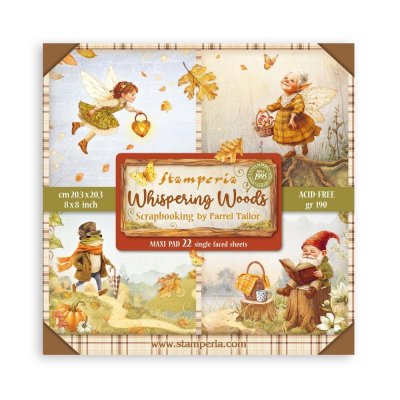Whispering Woods 8x8 Inch Maxi Paper Pack (Single Face) - Ensidiga mönsterpapper med hösttema från Stamperia 20x20 cm