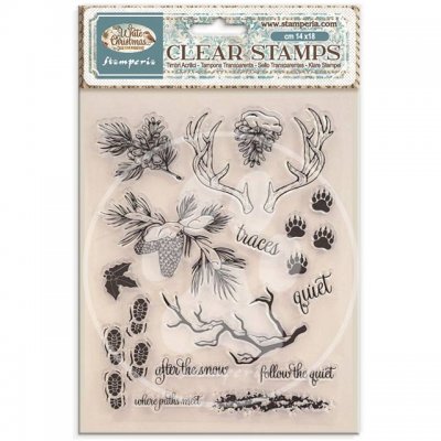 WHITE CHRISTMAS clear stamp set - Stämpelset med vintertema från Stamperia A5