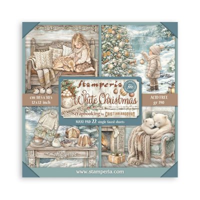 WHITE CHRISTMAS backgrounds maxi paper pack - Bakgrundspapper med jul- och vintertema från Stamperia 30x30 cm