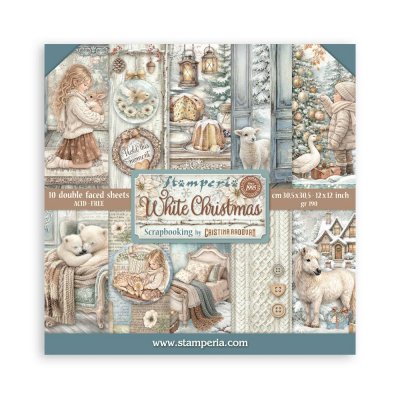 WHITE CHRISTMAS paper pack - Mönsterpapper med jultema från Stamperia 30x30 cm