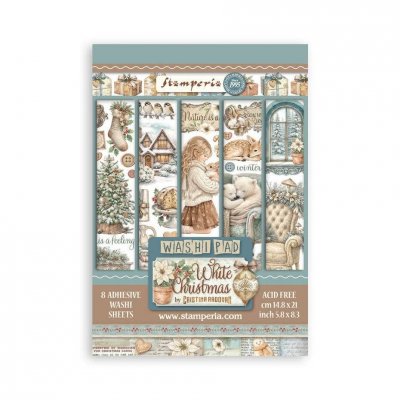 WHITE CHRISTMAS WASHI PAD - Mönstrad papperstejp från Stamperia A5