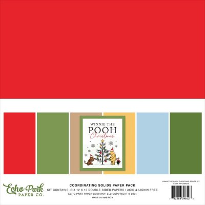 WINNIE THE POOH Christmas paper pack solids 12x12 - Enfärgade julpapper Nalle Puh från Echo Park 30x30 cm