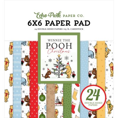 WINNIE THE POOH CHRISTMAS paper pad 6x6 - Juliga mönsterpapper med Nalle Puh från Echo Park 15x15 cm