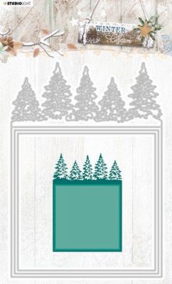 WINTER CHARM TREE TOP BORDER SQUARE DIE SET - Stansmallar med granbård och kvadrater från Studio Light