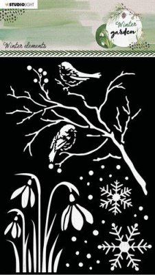 Winter Garden nr. 88 stencil - Schablon med vintertema från Studio Light A5