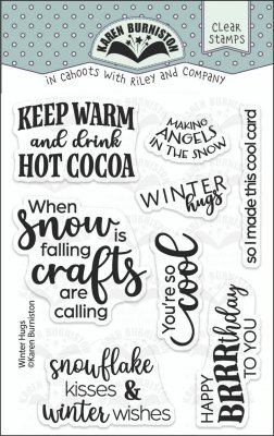 WINTER HUGS clear stamps set - Stämpelset med engelska vinteruttryck från Karen Burniston