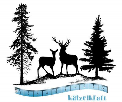 Silhouette Winter scene with deer and trees rubber stamp - Rådjur i skogen-stämpel från KatzelKraft
