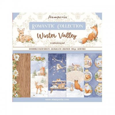WINTER VALLEY 8x8 paper pack - Mönsterpapper med vintertema från Stamperia 20x20 cm
