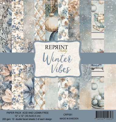 WINTER VIBES paper pack 12x12 - Mönsterpapper med vintertema från Reprint 30x30 cm