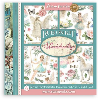 WONDERLAND rubon kit - Gnuggisar med fantasytema djur, natur... från Stamperia 15x15 cm