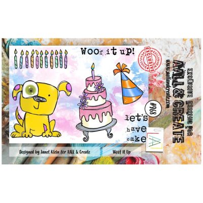 WOOF IT UP dog birthday clear stamp set - Stämpelset med grattistema från Janet Klein AALL & Create A7