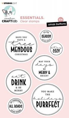 XMAS BUTTONS christmas clear stamp set - Stämpelset med engelska jultexter från Studio Light 9,6x14 cm