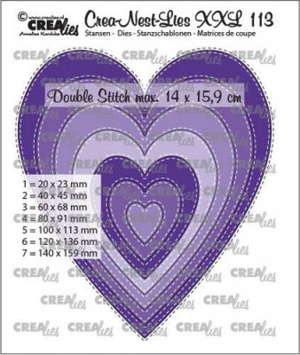 XXL Slim hearts with double stitch CLNestXXL113 - Hjärta-stansmallar med dubbelsömkant från CreaLies