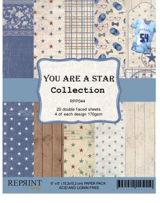 You are a Star Collection 6x6 Inch Paper Pack - Mönstrade papper i blå och beige toner från Reprint 15x15 cm