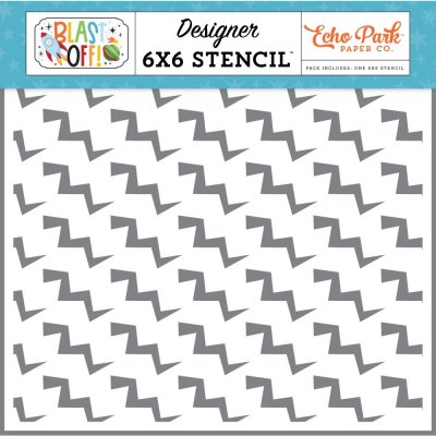 ZIG ZAG ZAPS blast off stencil - Schablon med blixtar från Echo Park 15x15 cm